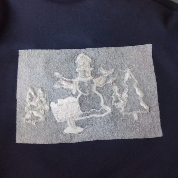 Women's Snowman Navy Blue 100% Cotton Christmas Mock Neck Long Sleeve Shirt - Picture 12 of 12